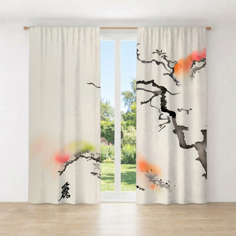 Minimalist Abstract Branch Landscape Artwork Window Curtains