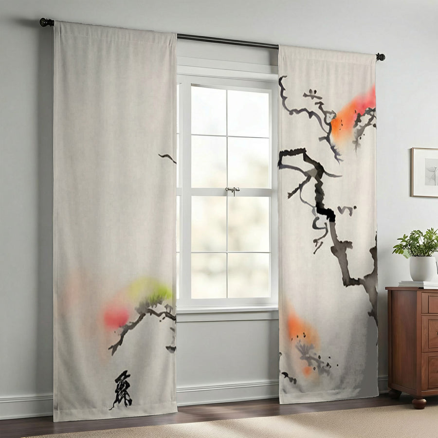 Minimalist Abstract Branch Landscape Artwork Window Curtains