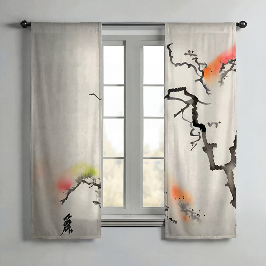Minimalist Abstract Branch Landscape Artwork Window Curtains