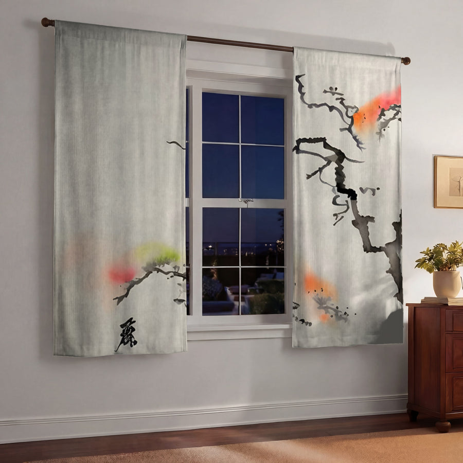 Minimalist Abstract Branch Landscape Artwork Window Curtains