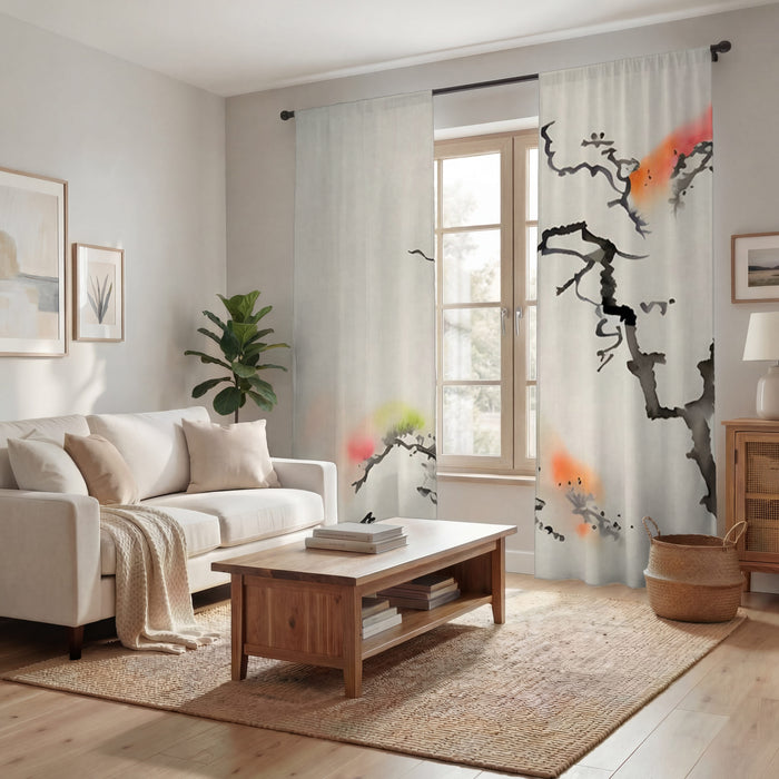 Minimalist Abstract Branch Landscape Artwork Window Curtains