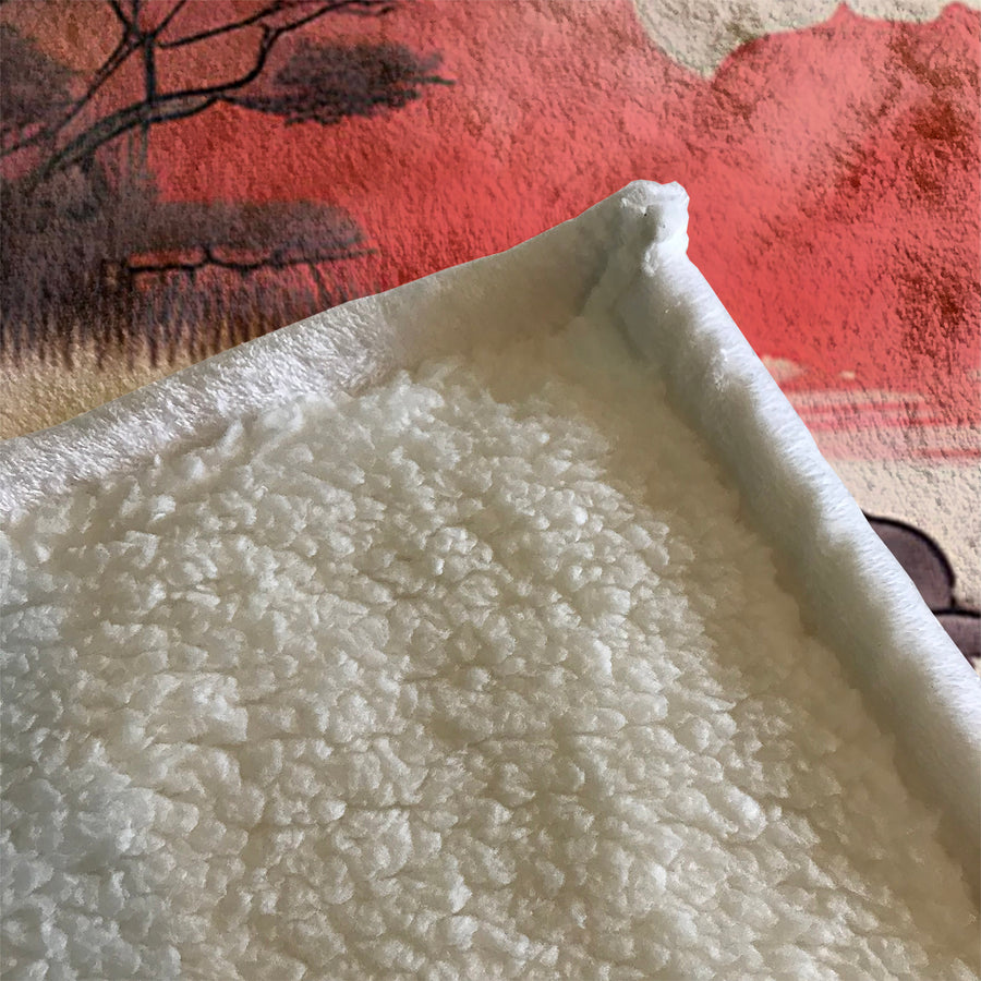 Pink Japanese Landscape Artwork Fleece Sherpa Blanket