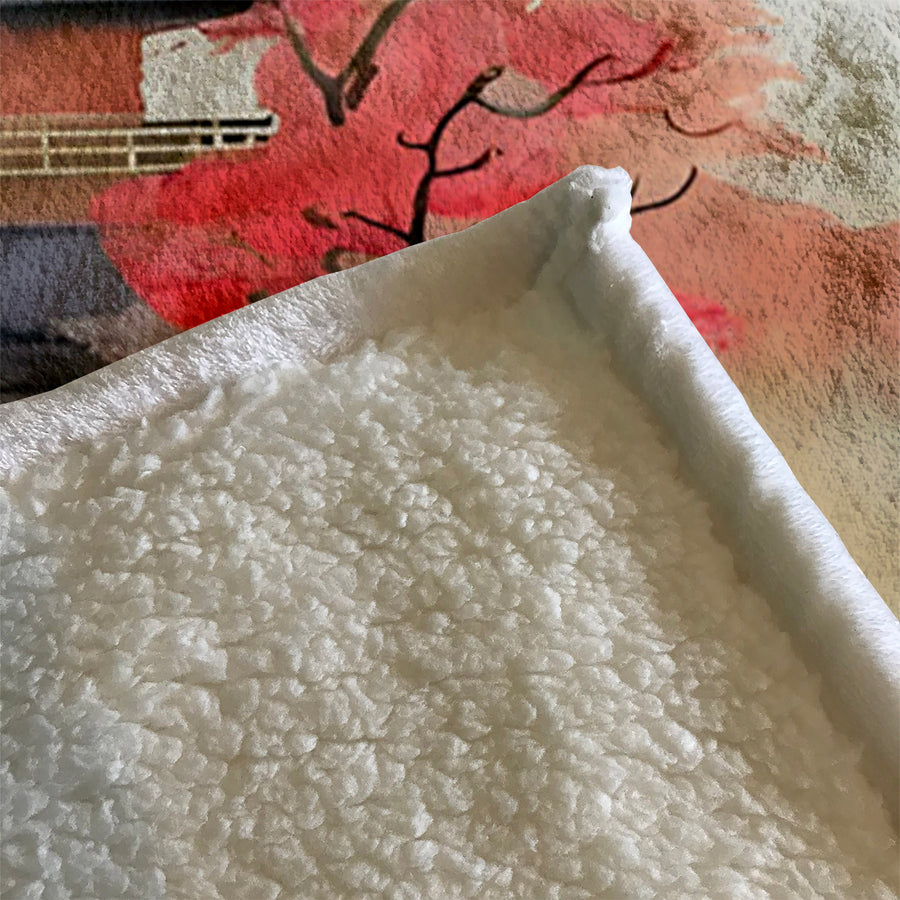 Pink Pagoda Landscape Artwork Fleece Sherpa Blanket