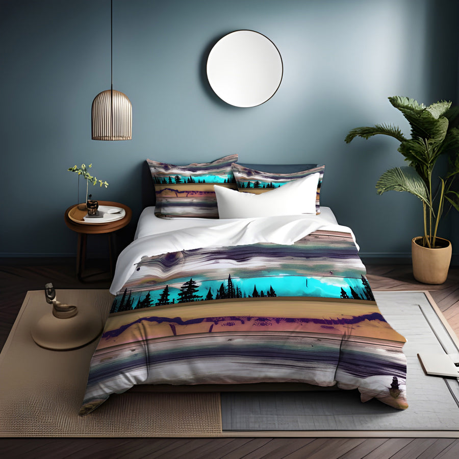 Purple Horizon Landscape Abstract Pattern Duvet Cover
