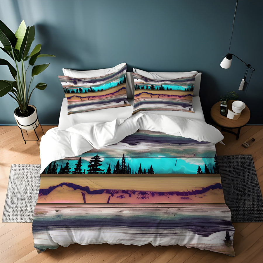 Purple Horizon Landscape Abstract Pattern Duvet Cover