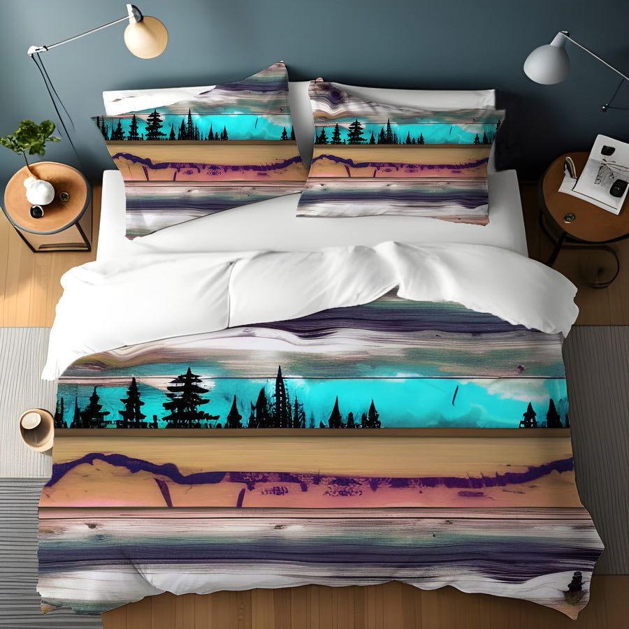 Purple Horizon Landscape Abstract Pattern Duvet Cover