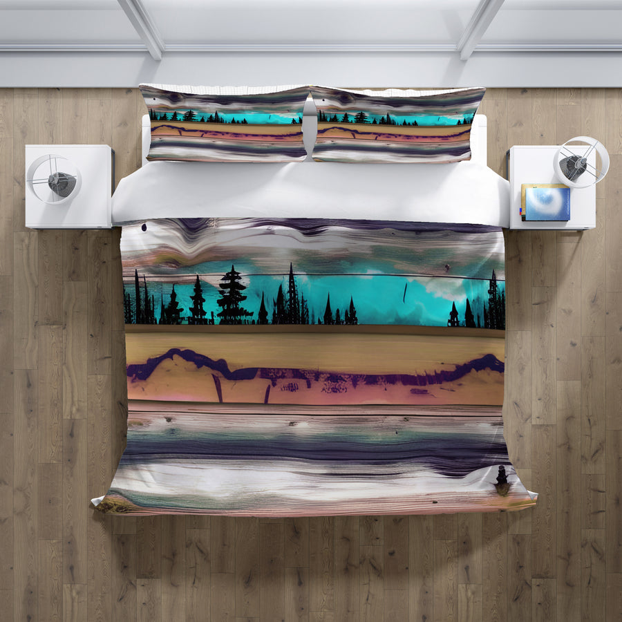 Purple Horizon Landscape Abstract Pattern Duvet Cover