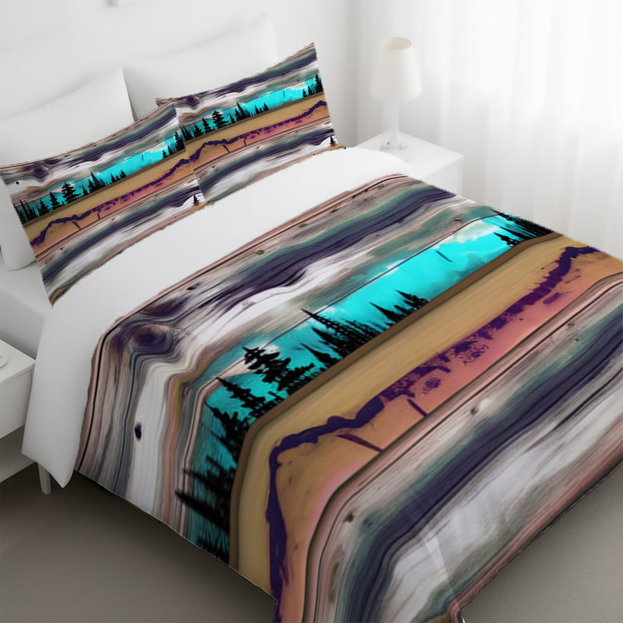 Purple Horizon Landscape Abstract Pattern Duvet Cover