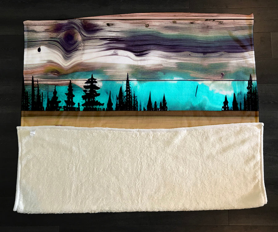Purple Horizon Landscape Abstract Pattern Fleece Sherpa Blanket