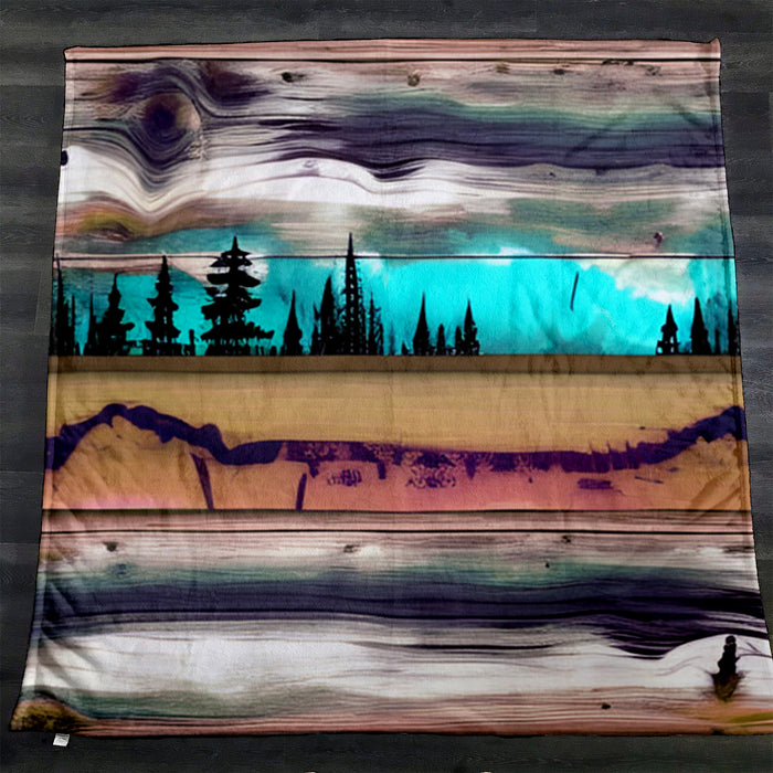 Purple Horizon Landscape Abstract Pattern Fleece Sherpa Blanket