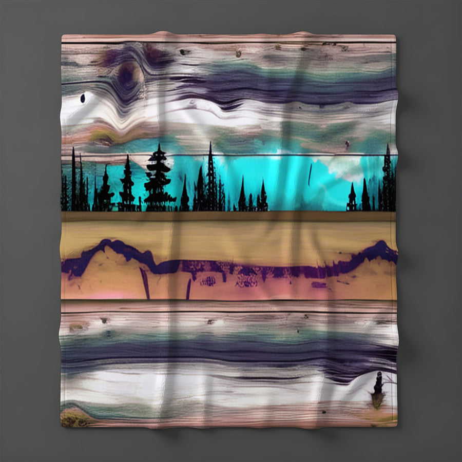 Purple Horizon Landscape Abstract Pattern Fleece Sherpa Blanket
