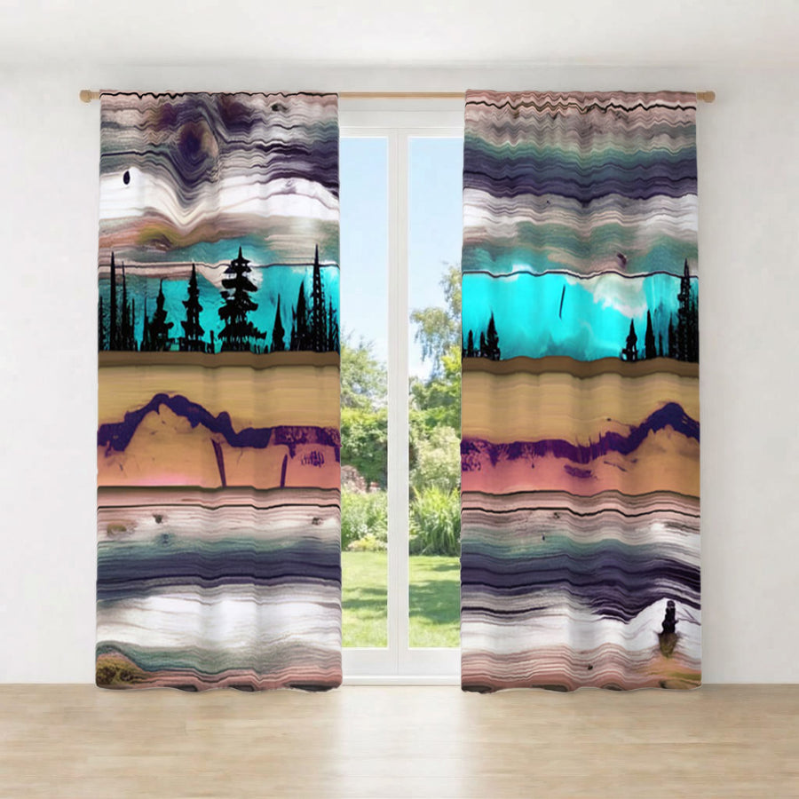 Purple Horizon Landscape Abstract Pattern Window Curtains