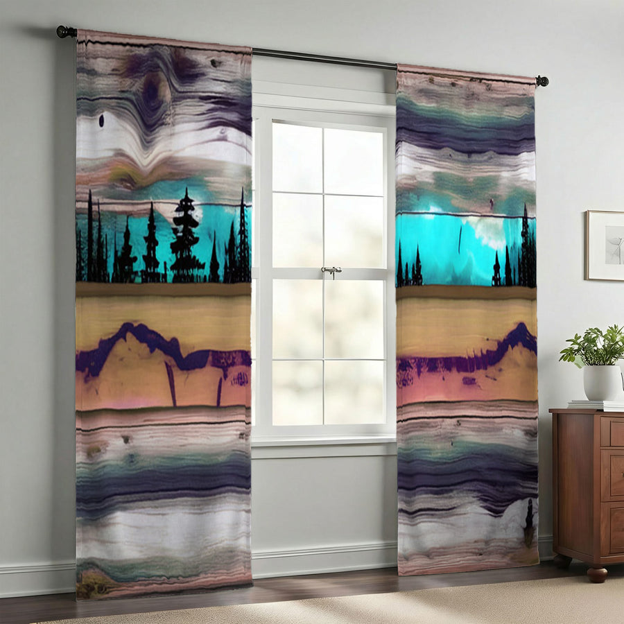 Purple Horizon Landscape Abstract Pattern Window Curtains