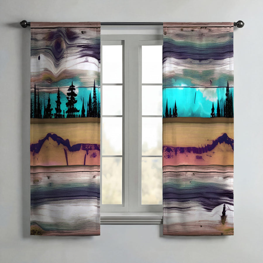 Purple Horizon Landscape Abstract Pattern Window Curtains