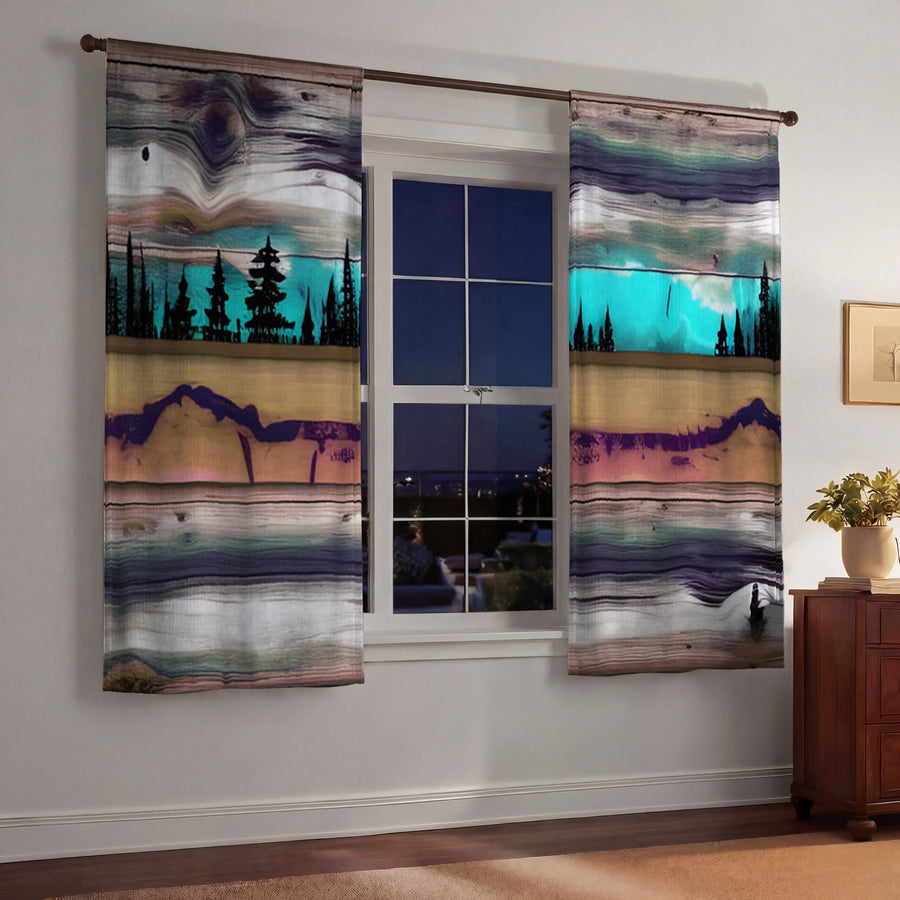 Purple Horizon Landscape Abstract Pattern Window Curtains