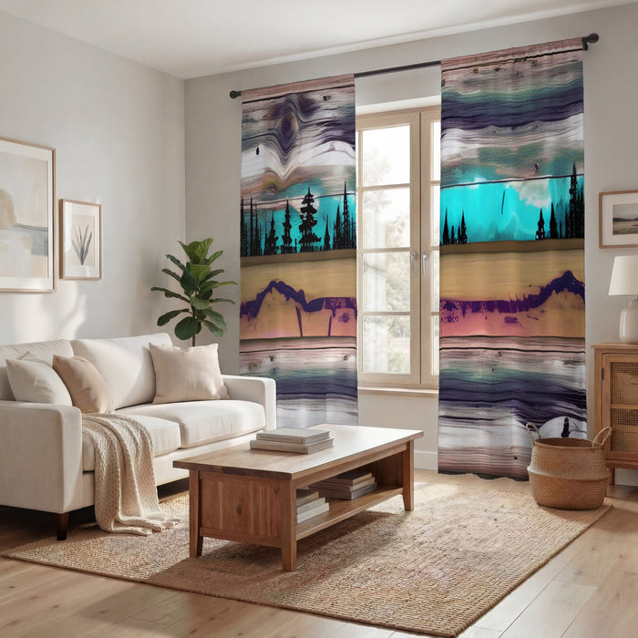 Purple Horizon Landscape Abstract Pattern Window Curtains