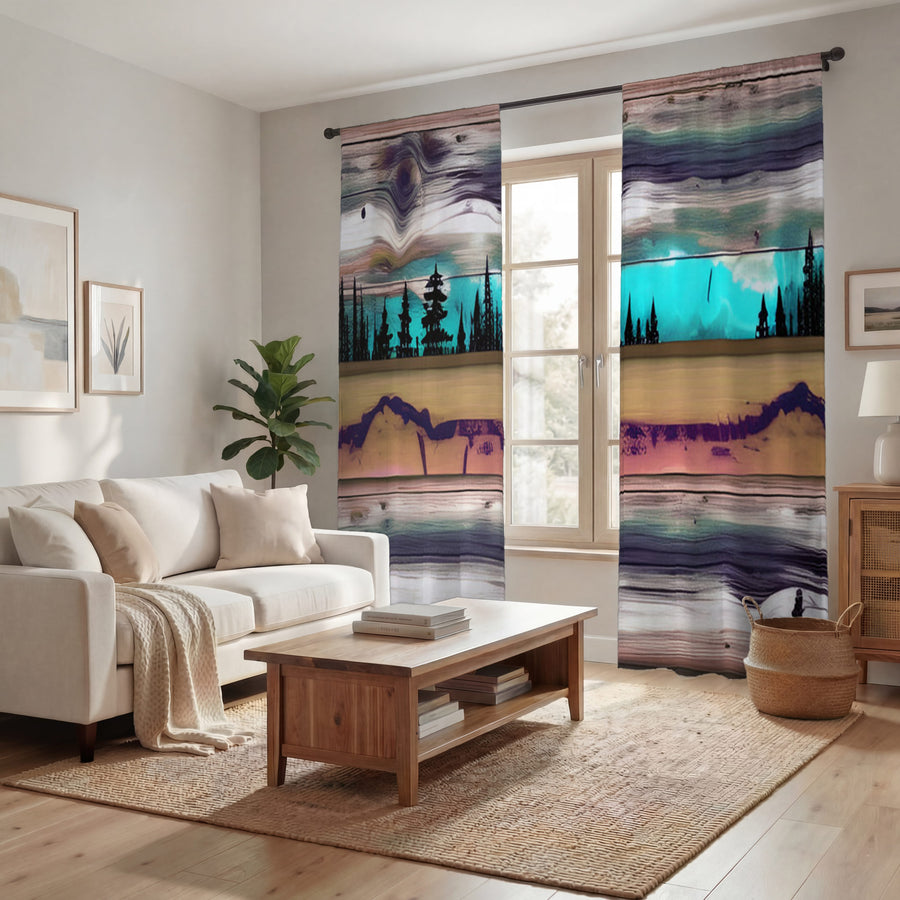 Purple Horizon Landscape Abstract Pattern Window Curtains