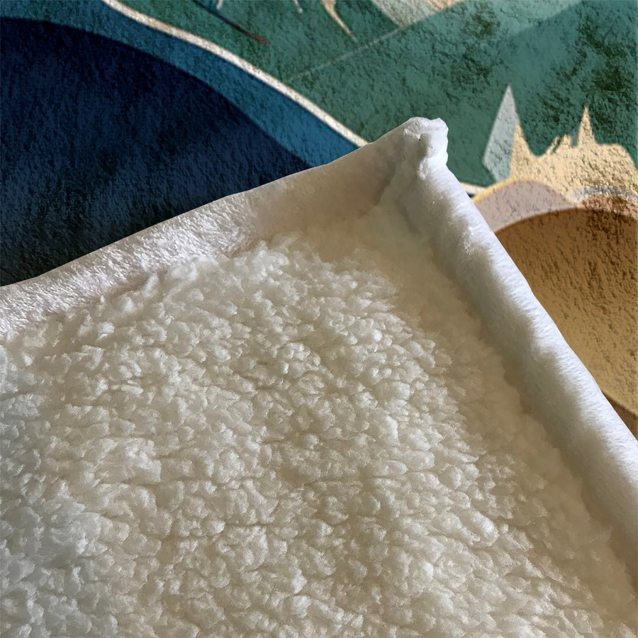 Blue Minimalist Mountain Landscape Artwork Fleece Sherpa Blanket
