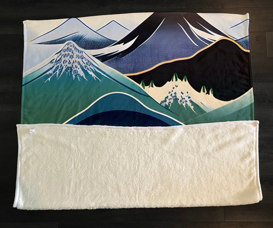 Blue Minimalist Mountain Landscape Artwork Fleece Sherpa Blanket