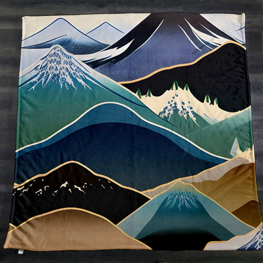 Blue Minimalist Mountain Landscape Artwork Fleece Sherpa Blanket