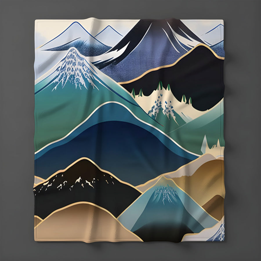 Blue Minimalist Mountain Landscape Artwork Fleece Sherpa Blanket
