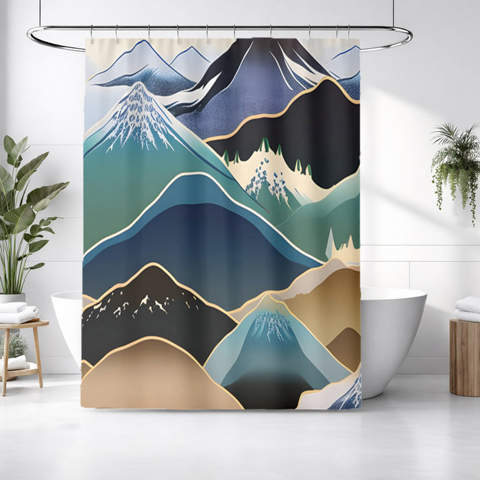 Blue Minimalist Mountain Landscape Artwork Shower Curtain