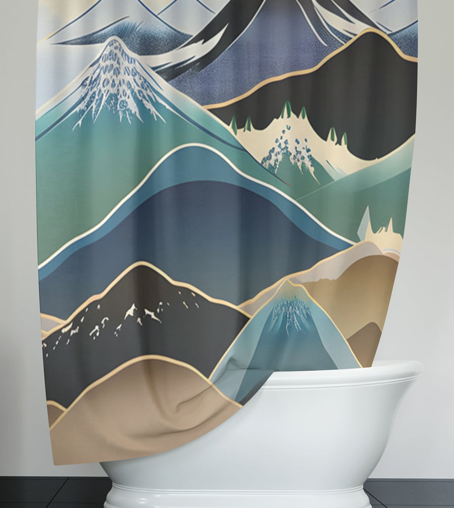 Blue Minimalist Mountain Landscape Artwork Shower Curtain