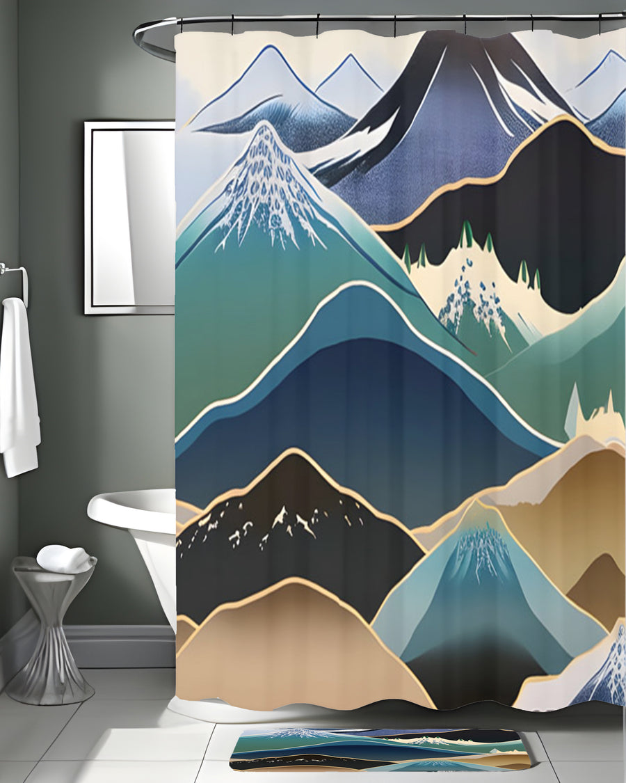 Blue Minimalist Mountain Landscape Artwork Shower Curtain