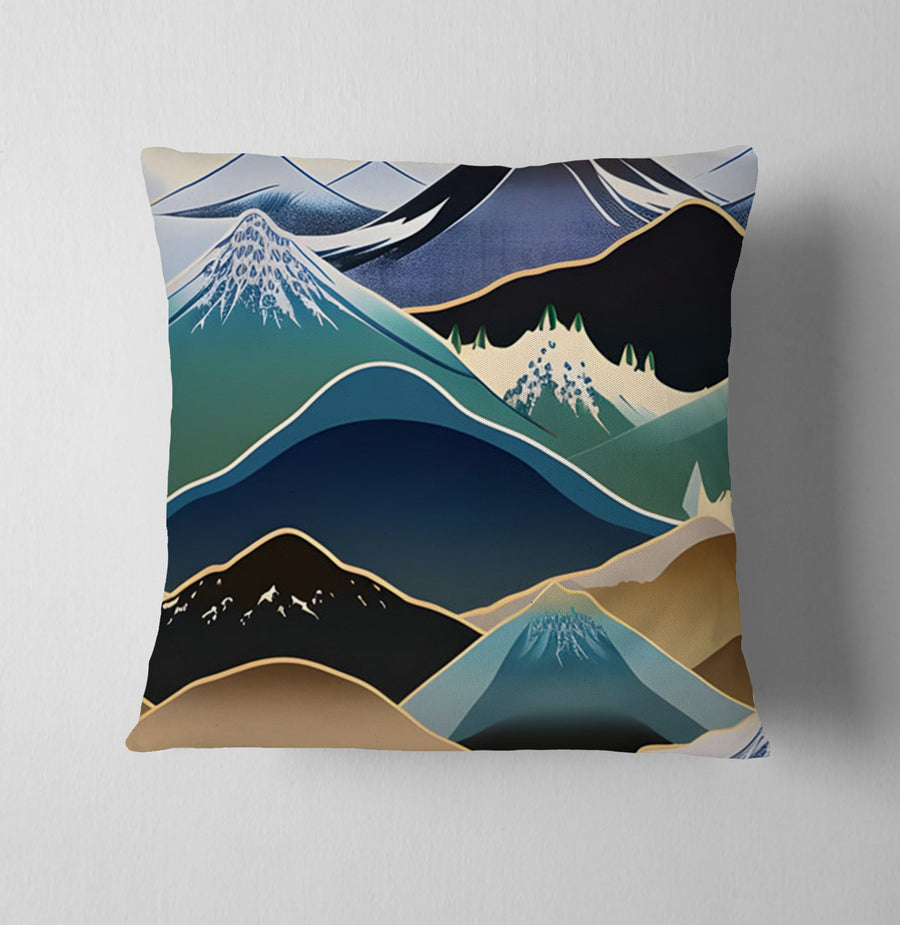 Blue Minimalist Mountain Landscape Artwork Throw Pillow Cover