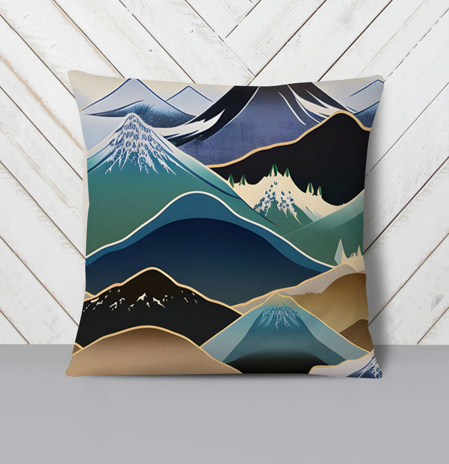 Blue Minimalist Mountain Landscape Artwork Throw Pillow Cover