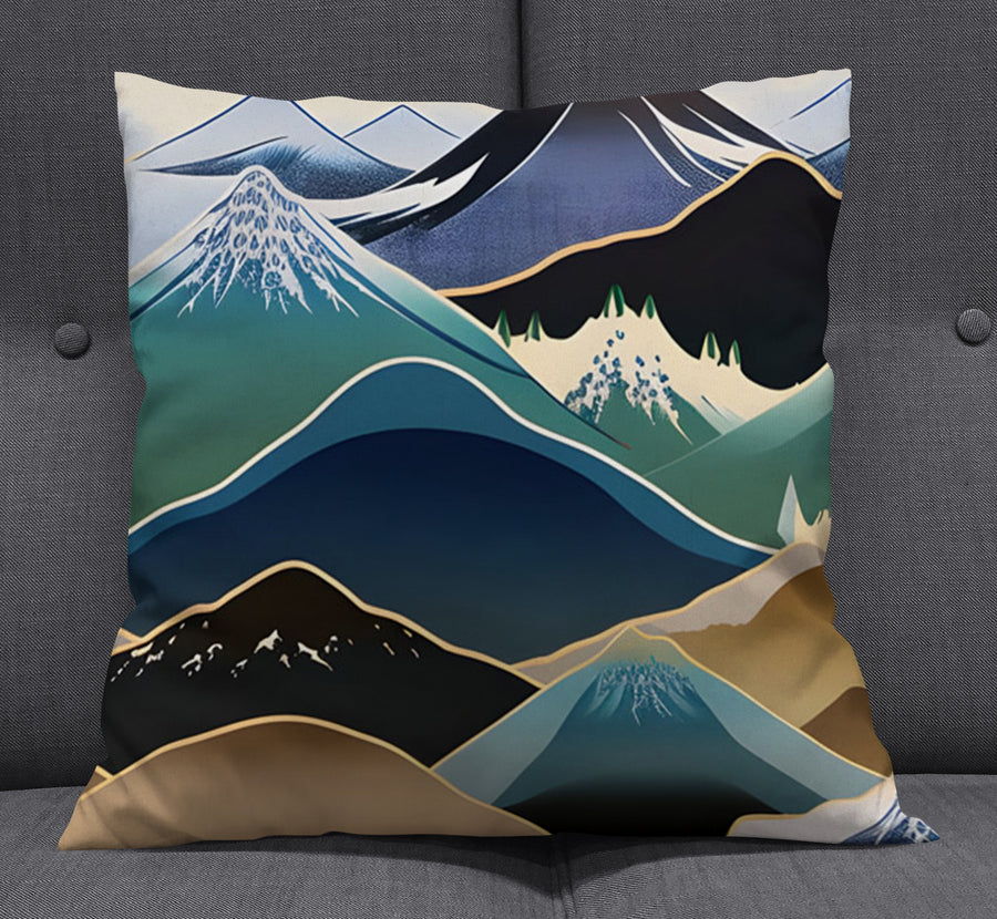 Blue Minimalist Mountain Landscape Artwork Throw Pillow Cover