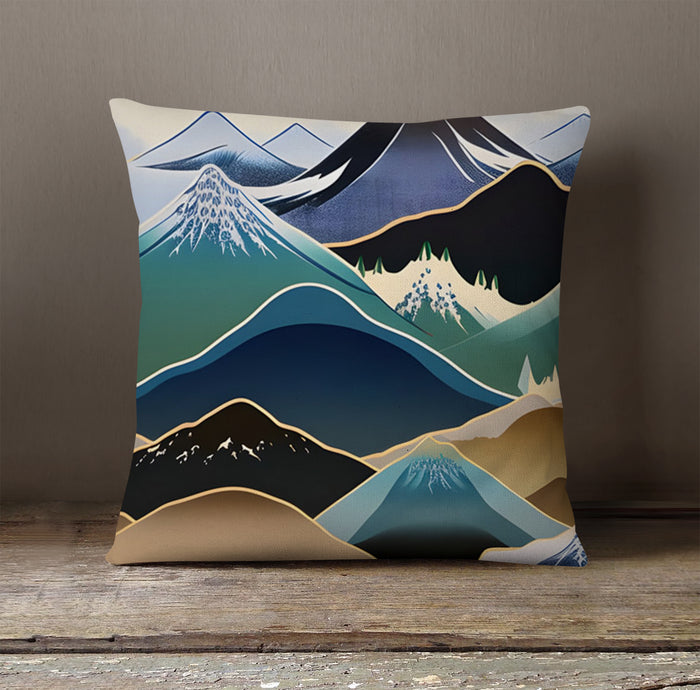 Blue Minimalist Mountain Landscape Artwork Throw Pillow Cover