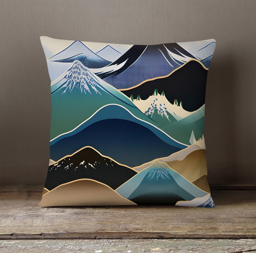 Blue Minimalist Mountain Landscape Artwork Throw Pillow Cover
