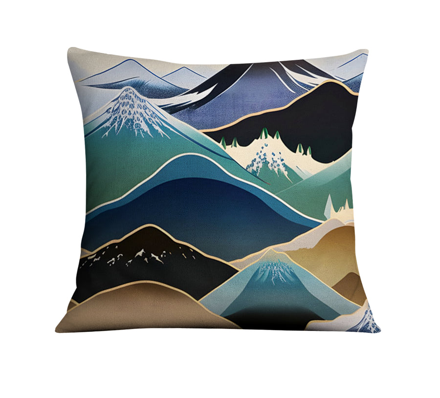 Blue Minimalist Mountain Landscape Artwork Throw Pillow Cover