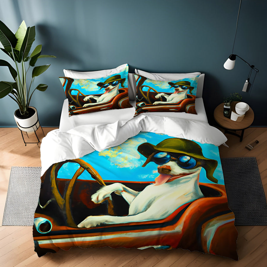 Blue Retro Dog Portrait Artwork Duvet Cover