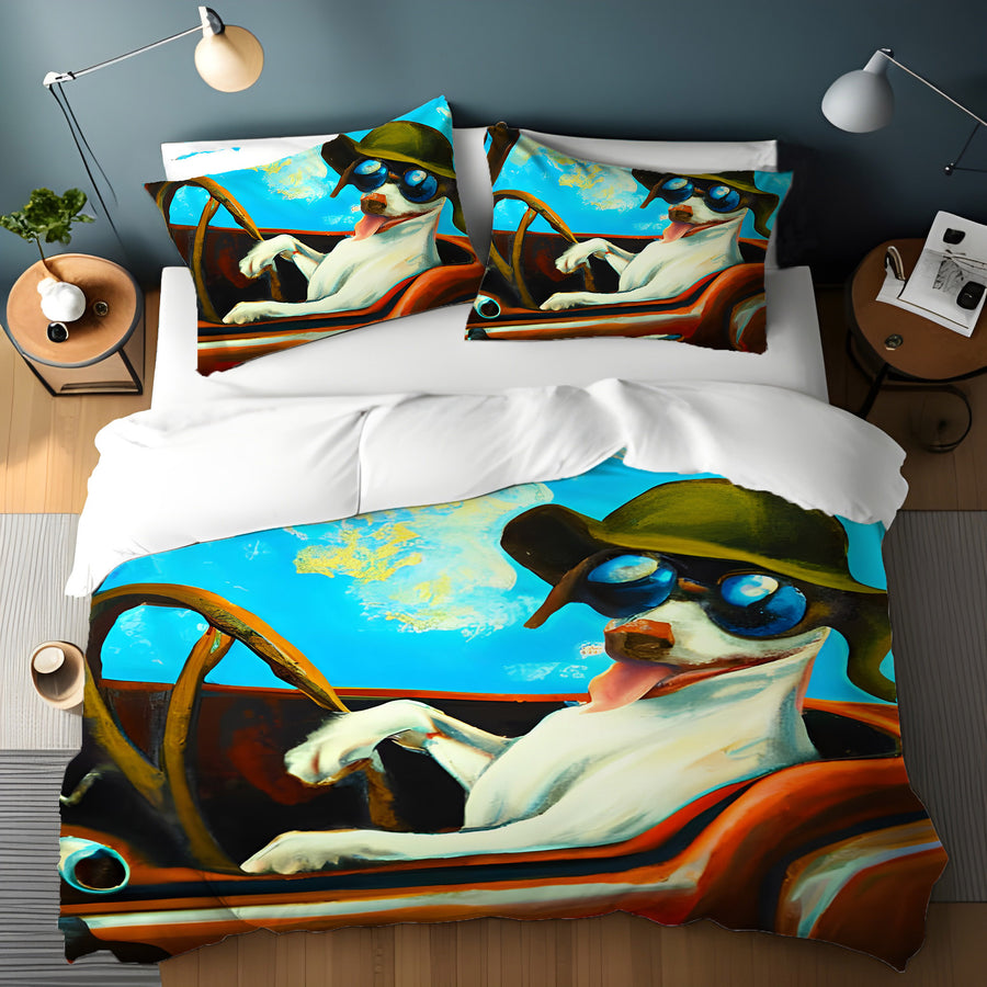 Blue Retro Dog Portrait Artwork Duvet Cover