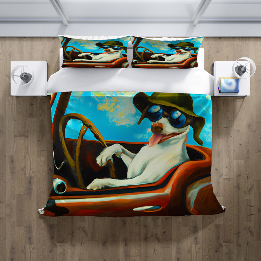 Blue Retro Dog Portrait Artwork Duvet Cover