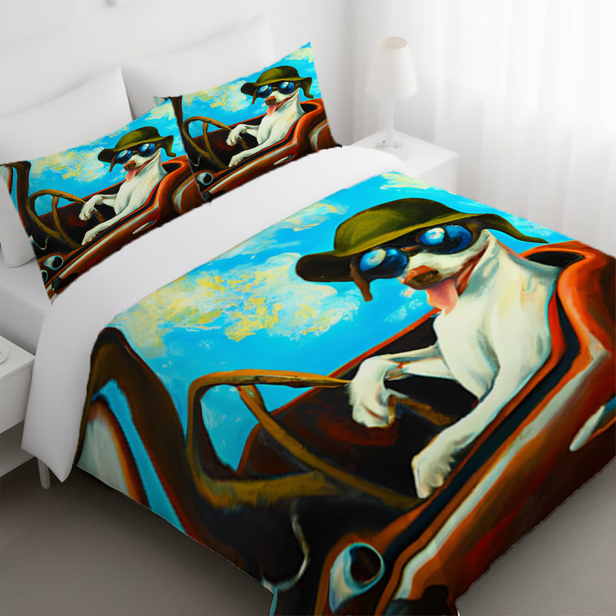 Blue Retro Dog Portrait Artwork Duvet Cover
