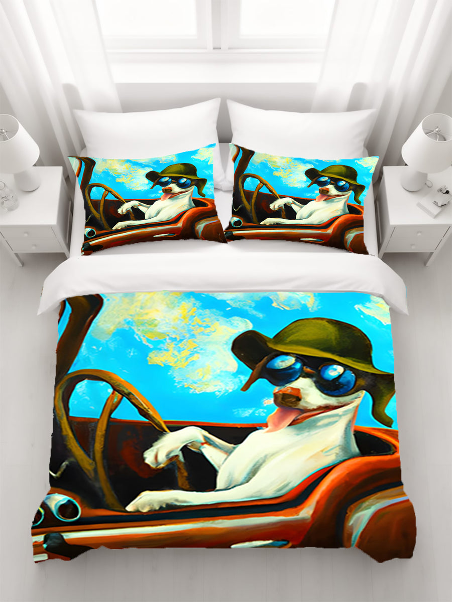 Blue Retro Dog Portrait Artwork Duvet Cover
