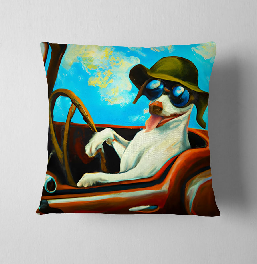 Blue Retro Dog Portrait Artwork Throw Pillow Cover