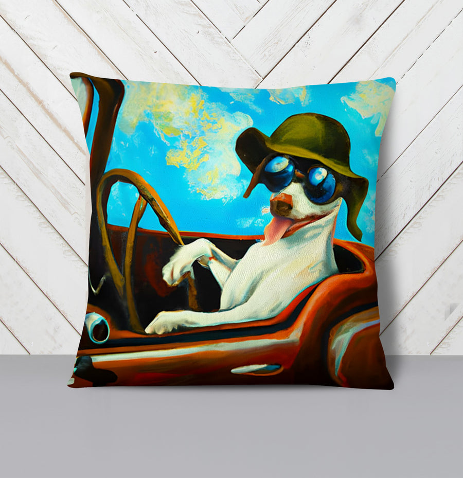 Blue Retro Dog Portrait Artwork Throw Pillow Cover