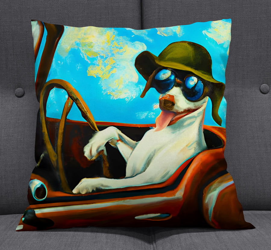 Blue Retro Dog Portrait Artwork Throw Pillow Cover