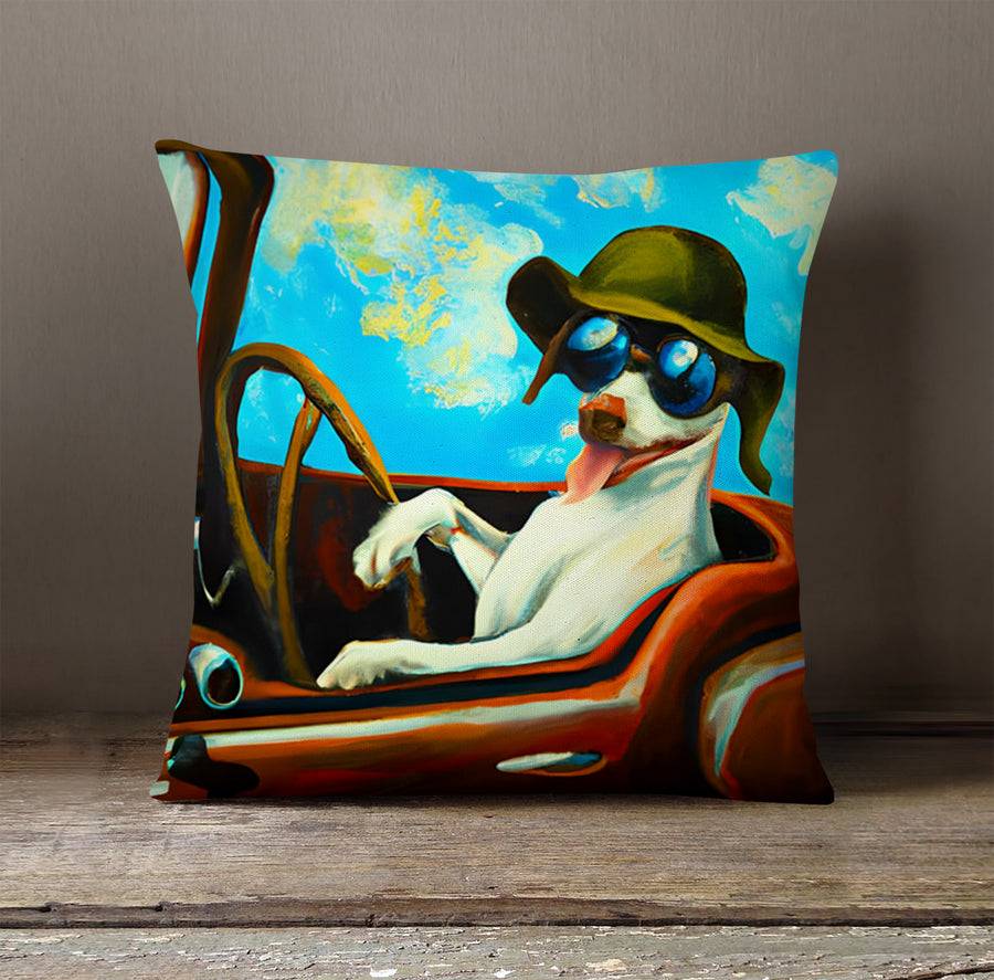 Blue Retro Dog Portrait Artwork Throw Pillow Cover