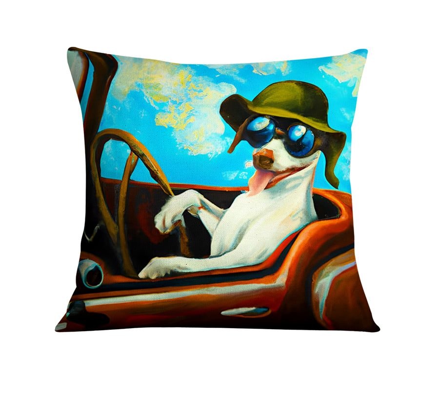 Blue Retro Dog Portrait Artwork Throw Pillow Cover