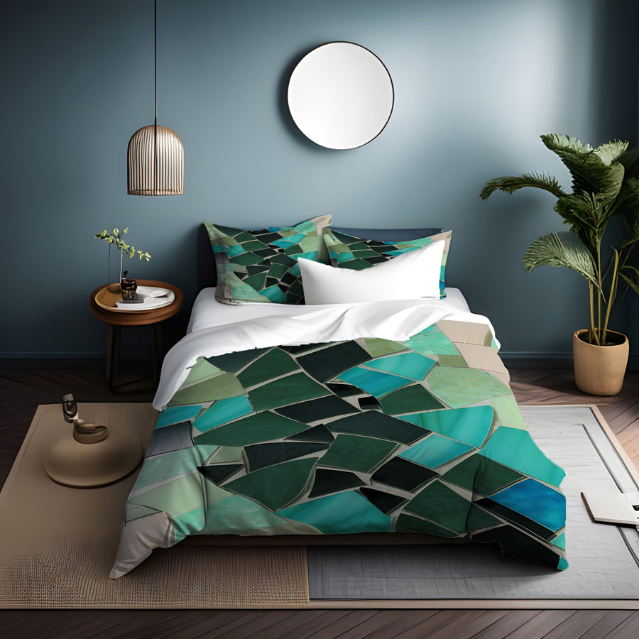 Teal Mosaic Geometric Pattern Duvet Cover