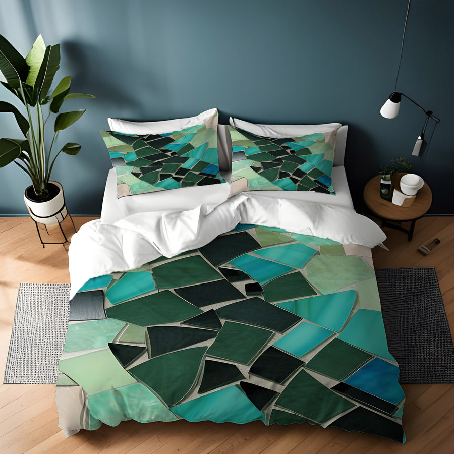 Teal Mosaic Geometric Pattern Duvet Cover
