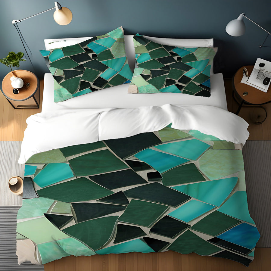 Teal Mosaic Geometric Pattern Duvet Cover