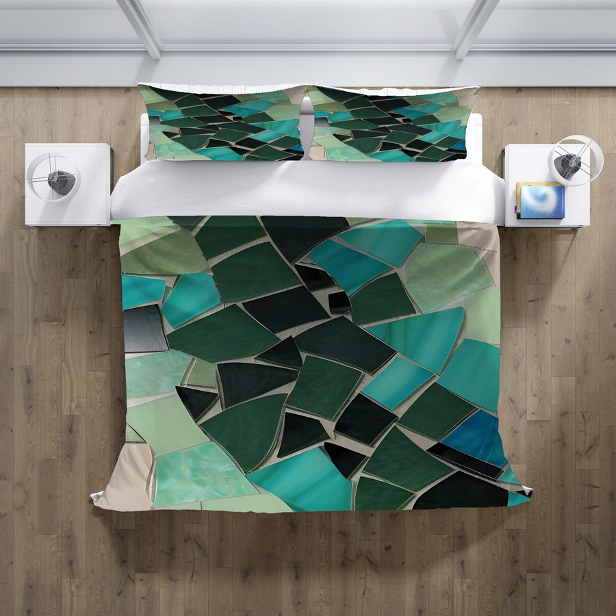 Teal Mosaic Geometric Pattern Duvet Cover