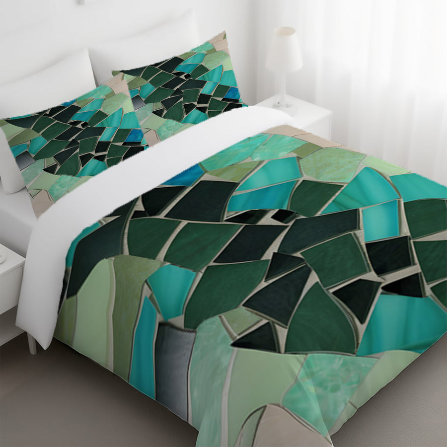Teal Mosaic Geometric Pattern Duvet Cover