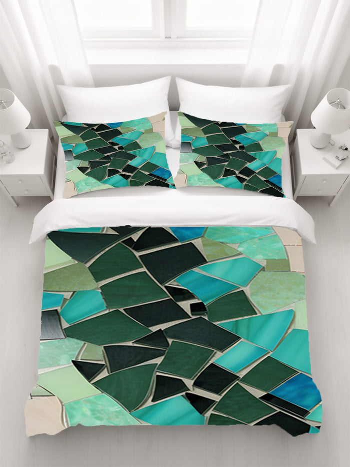 Teal Mosaic Geometric Pattern Duvet Cover
